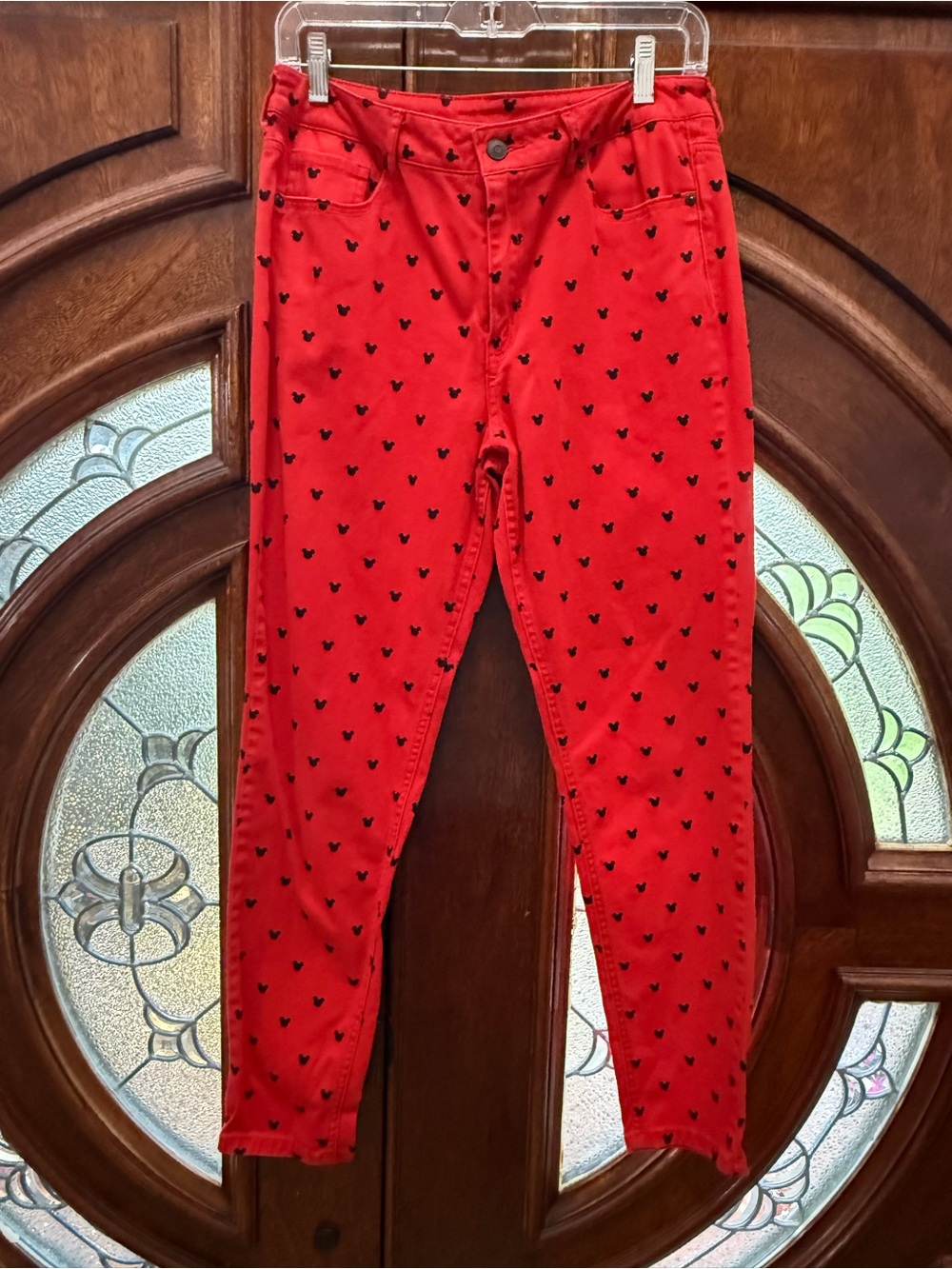 Forever 21 Red Jeans with Black Mickey print
